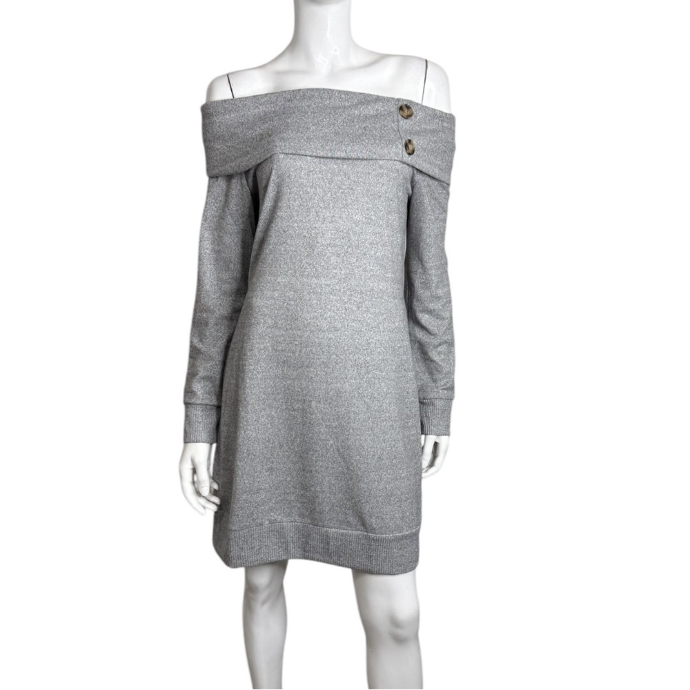 4/$40 Derek Heart Long Sleeve Off Shoulder Grey Knit Sweater Dress